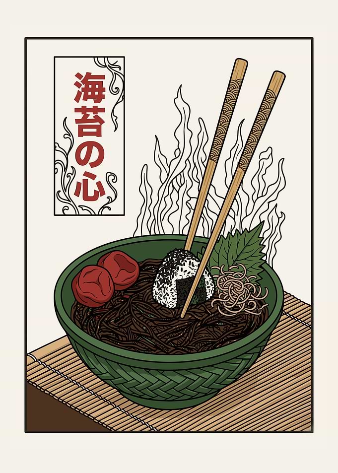 Japanese Black Soba and Onigiri