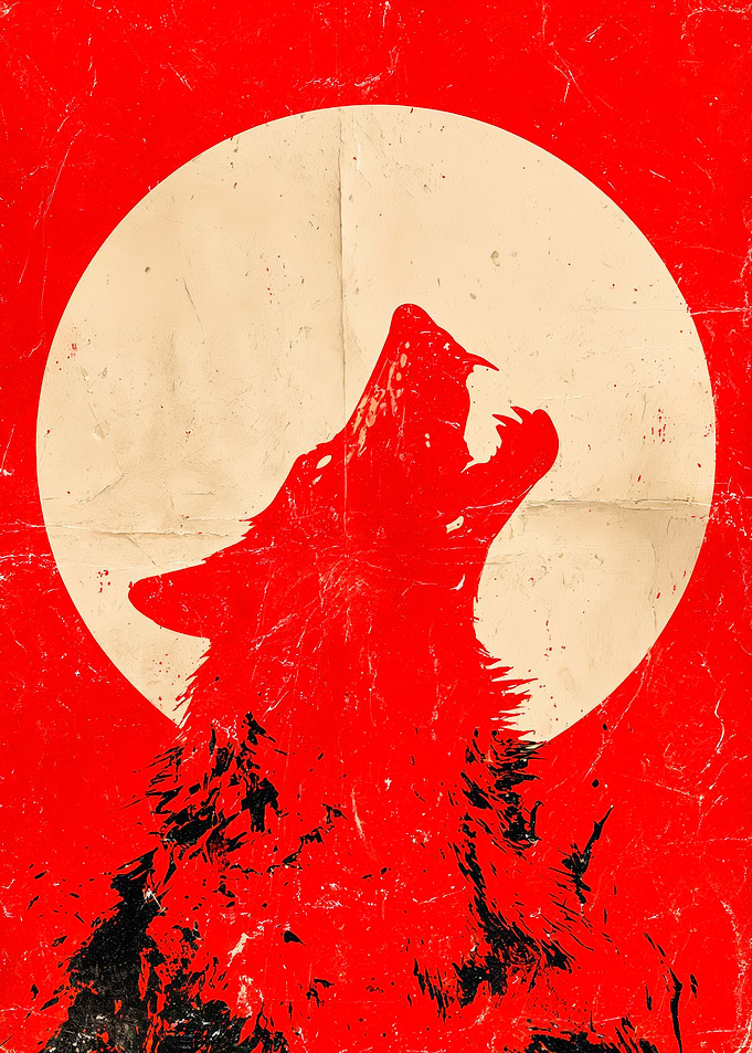 Howling Wolf Red Moon Grunge