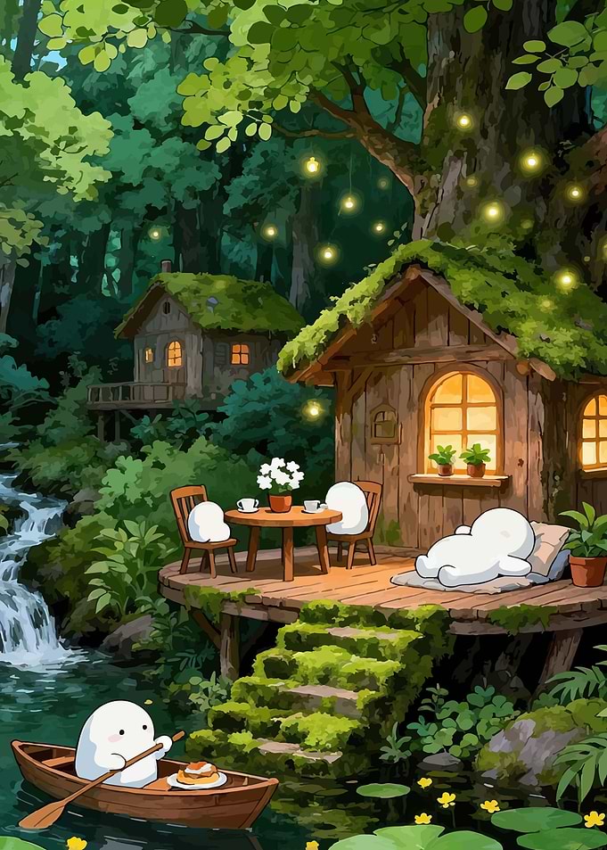 Enchanted Forest Cabins with Cute Characters
