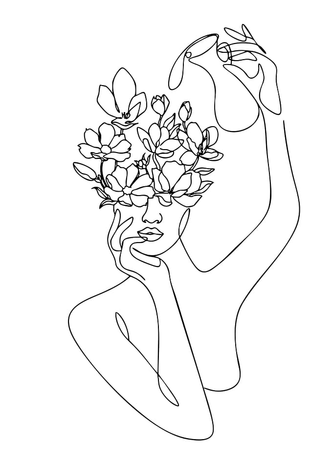 Woman with Flowers Line Art