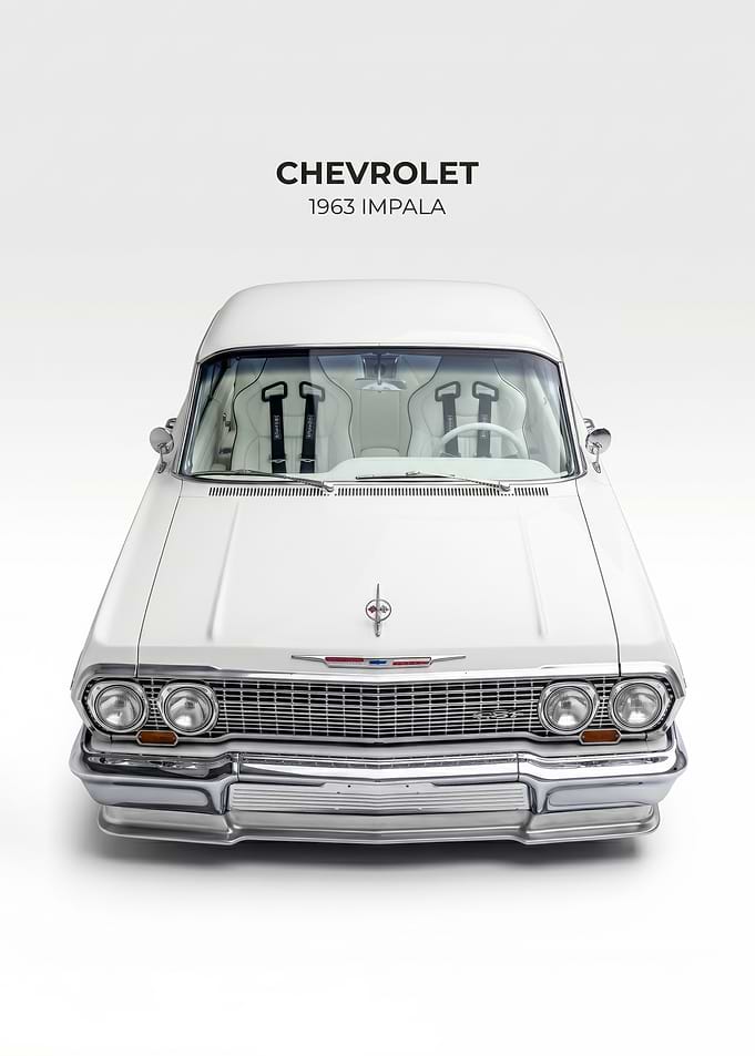 white 1963 Chevrolet Impala custom poster