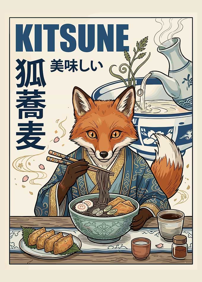 Delicious Kitsune Japanese Vintage Food