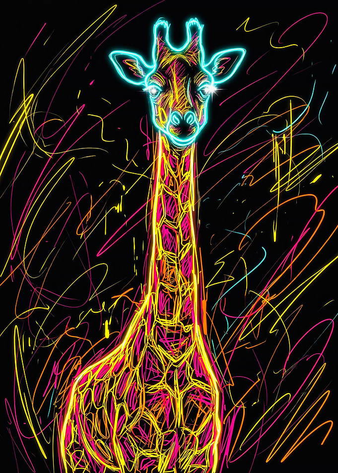 Glowing Electric Neon Giraffe Art