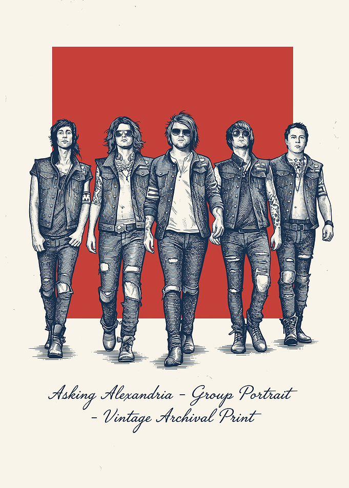 Asking Alexandria Group Portrait Vintage Print
