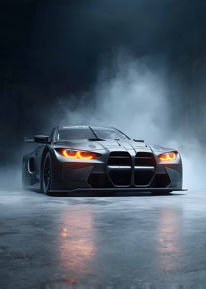 Futuristic Race Car in Smoke