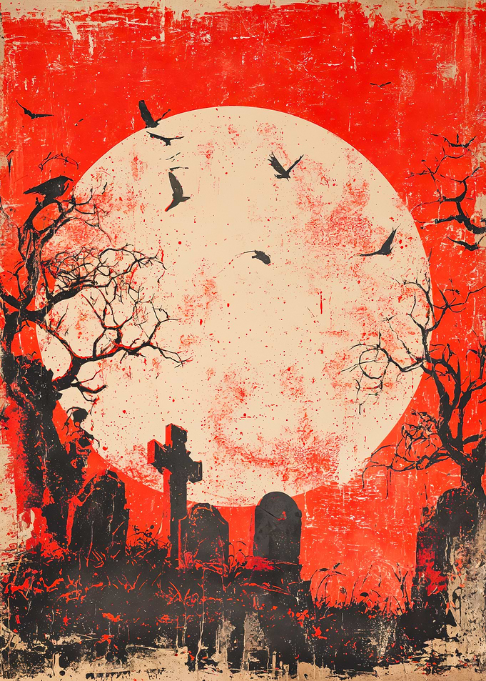 Macabre Graveyard Red Moon Grunge