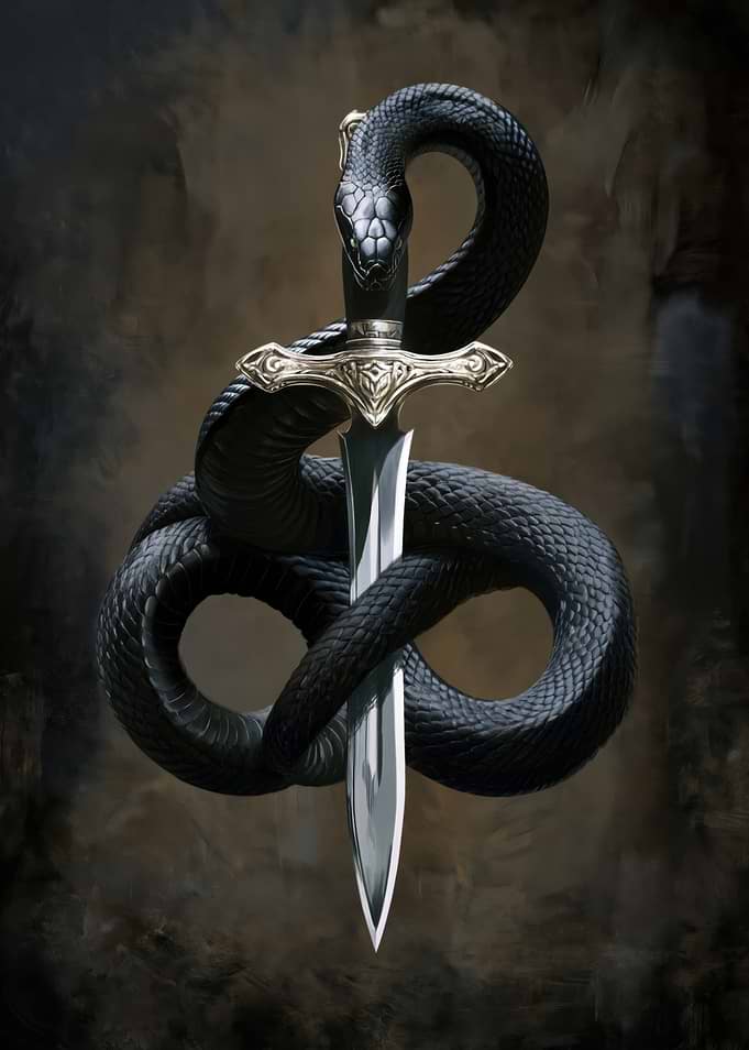 Black Snake Wrapped Around a Sword