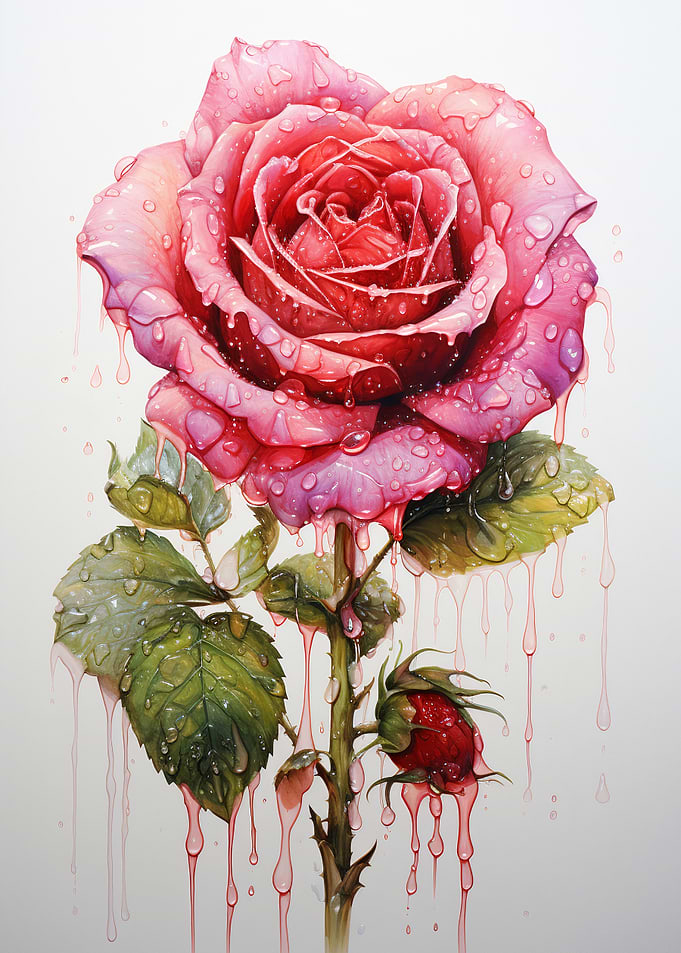 Dripping Pink Rose with Water Droplets
