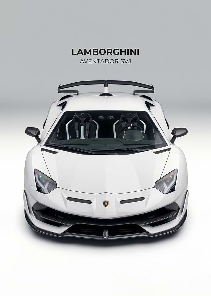 white Lamborghini Aventador SVJ Front View