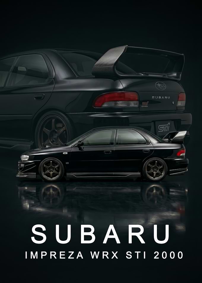 black Subaru Impreza WRX STI 2000 art Poster