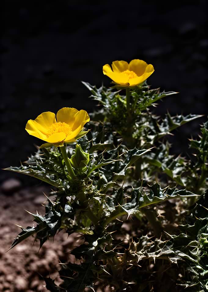 Yellow Flowers on Thorny Plant