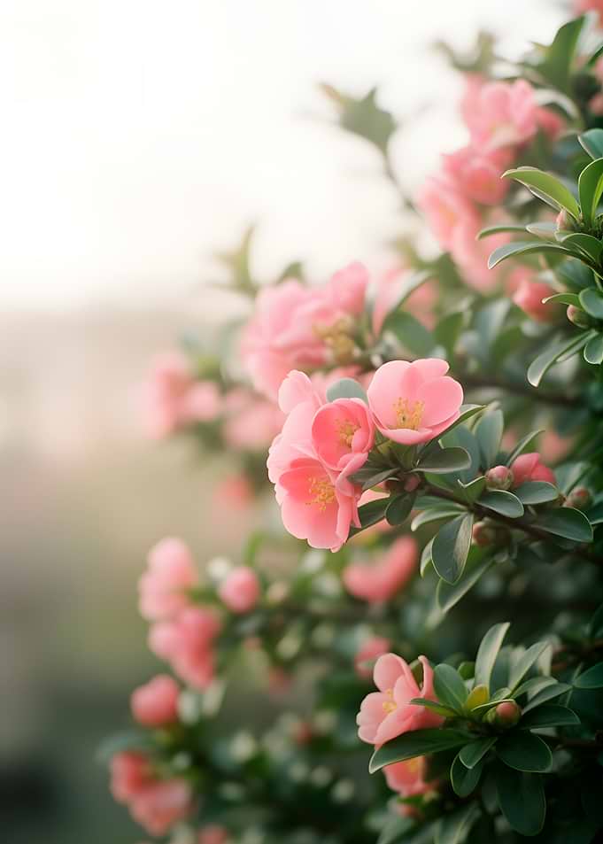 Pink Camellia Blossoms in Sunlight