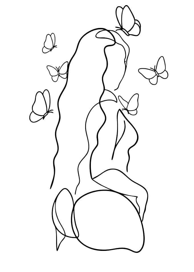 Woman with Butterflies Line Art