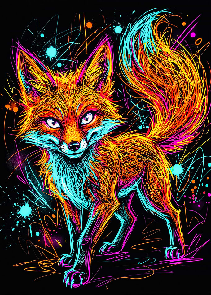 Cyberpunk Neon Fox Illustration