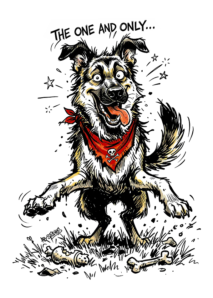 Crazy Dog with Bandana and Bones