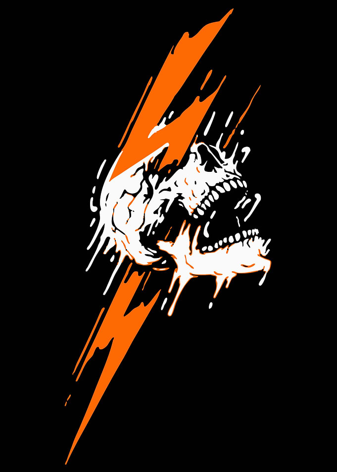 Screaming Skull with Orange Lightning Bolt