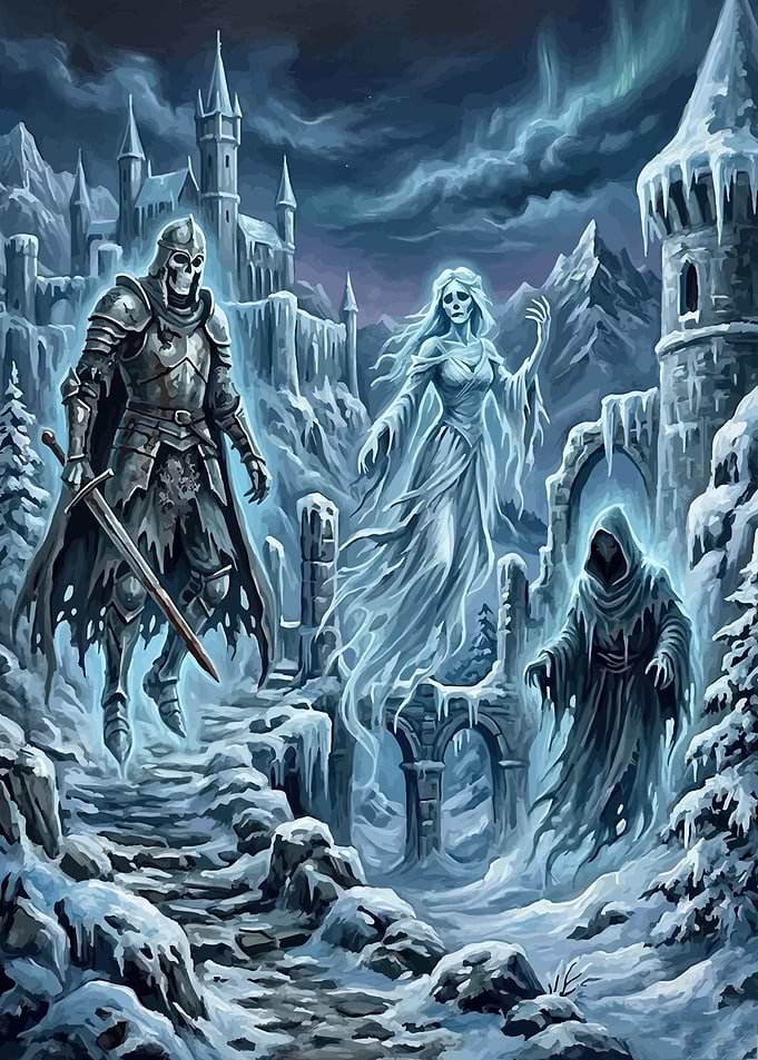 Frozen Fantasy Figures in a Winter Castle