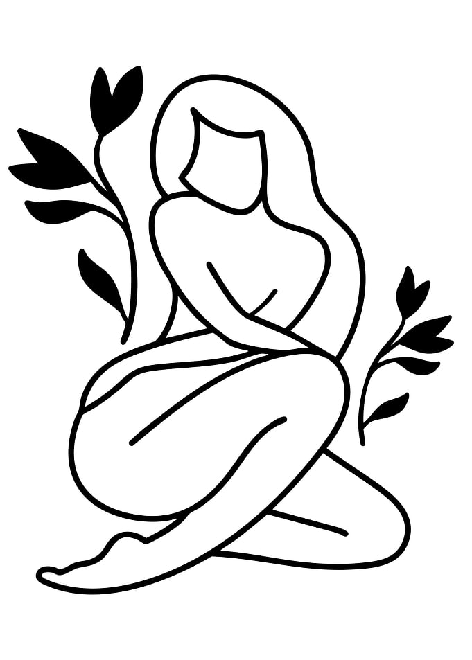 Minimalist Woman and Flowers Line Art