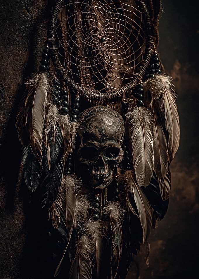 Dreamcatcher with Skull and Feathers