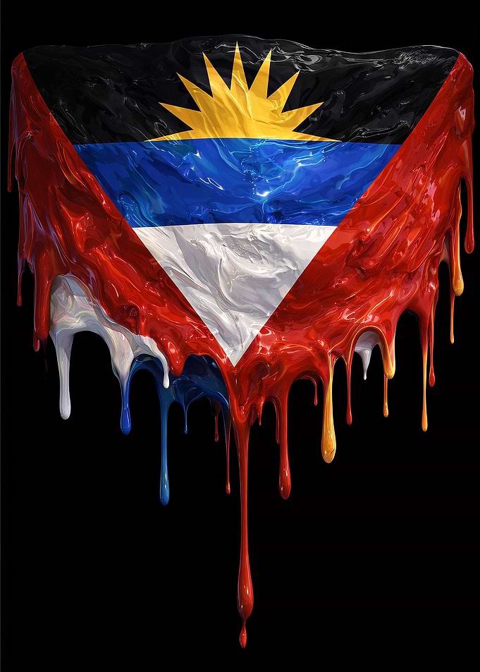 Antigua and Barbuda Flag Dripping Paint