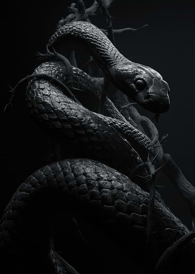 Dark Snake on Thorny Branches