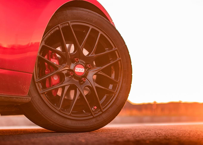 Red Car Wheel with BBS Rim