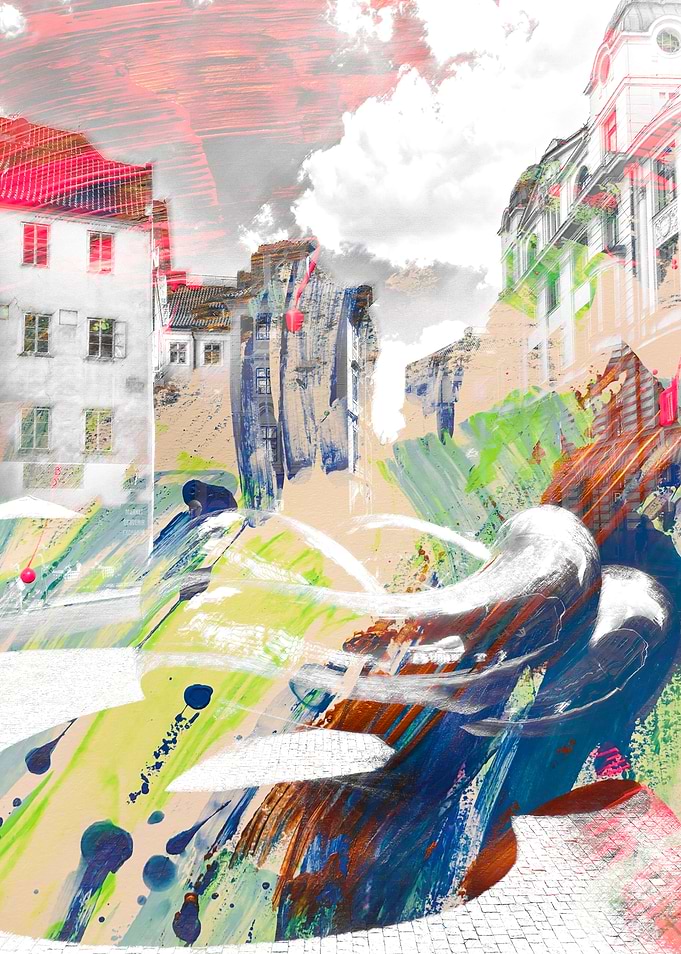 Abstract Cityscape with Bold Brushstrokes