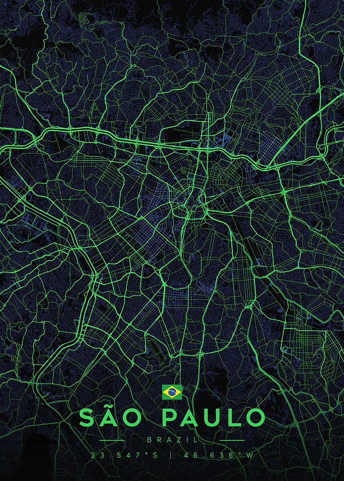 Sao Paulo City Map Art