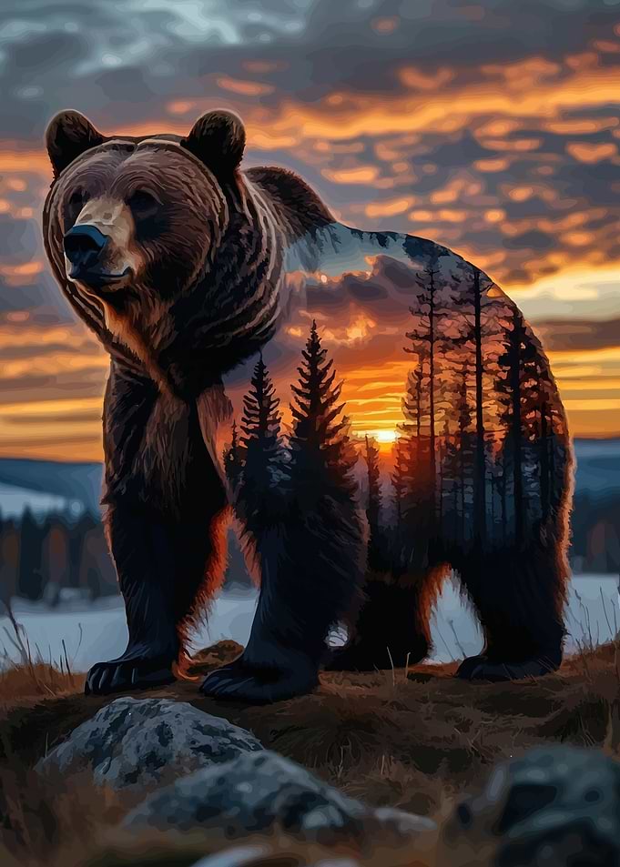 Bear with Forest Sunset Overlay