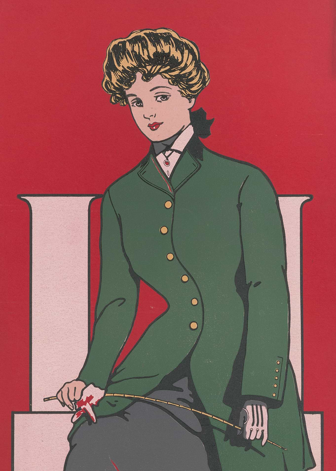 Woman in green riding jacket with whip