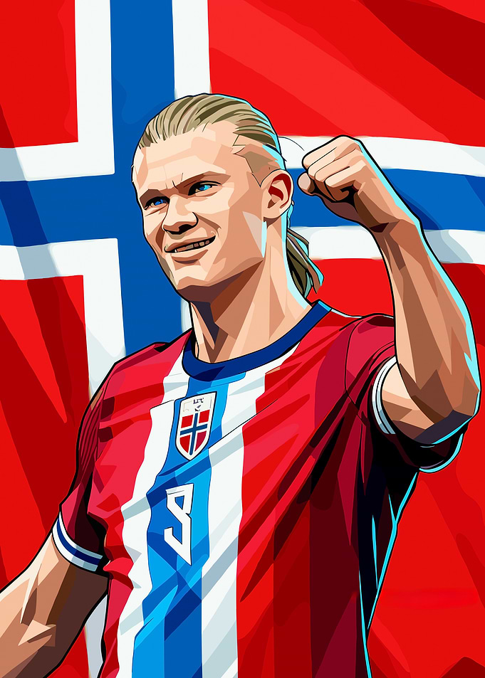 Erling Haaland celebrating with Norway flag