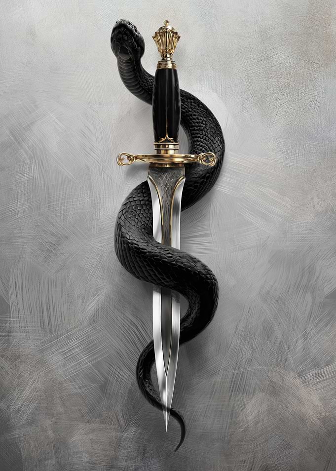 Black Snake Wrapped Around Ornate Dagger