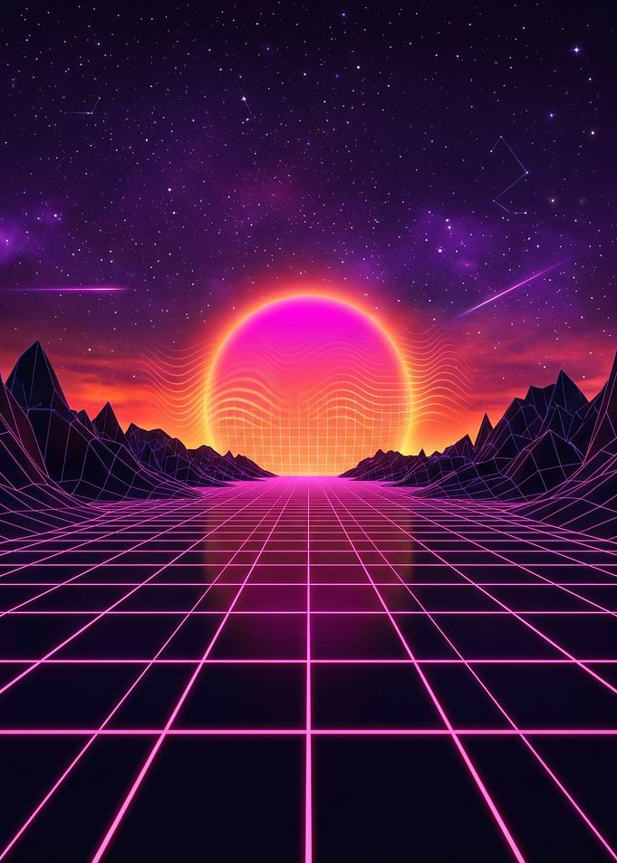Retro Sunset Grid Landscape