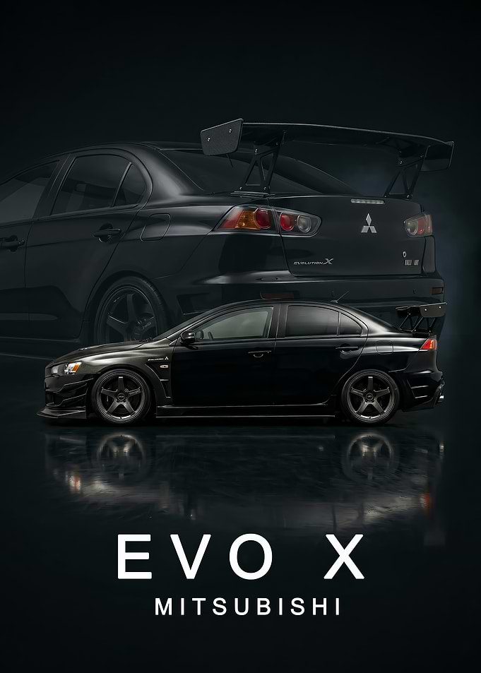 black Mitsubishi Lancer Evolution X art poster