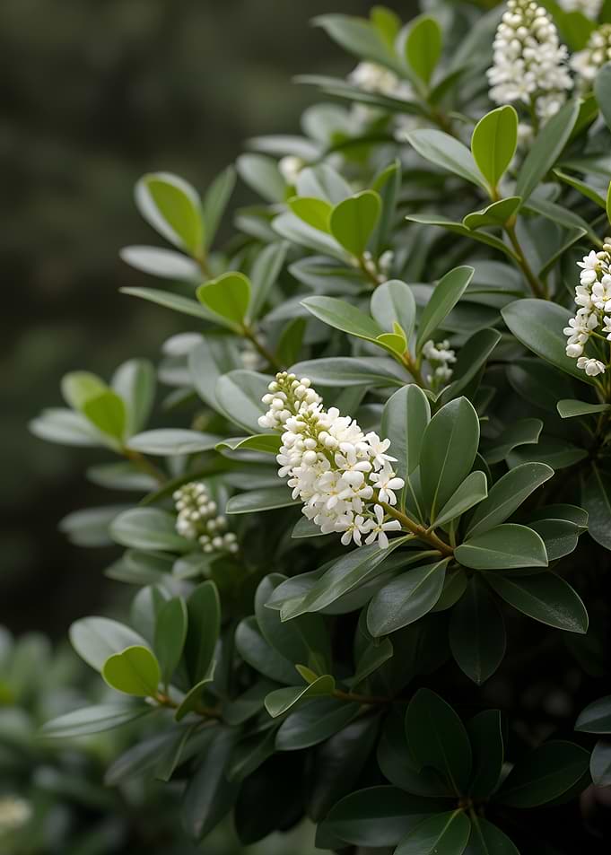 White Flowers on Green Bush