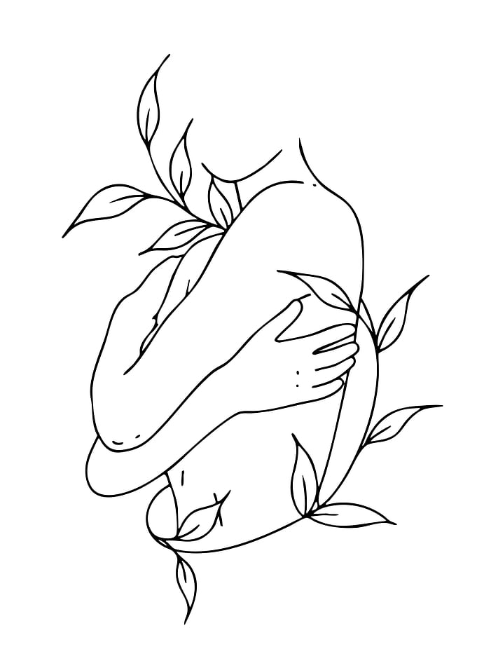 Line Art of Woman Embracing Nature