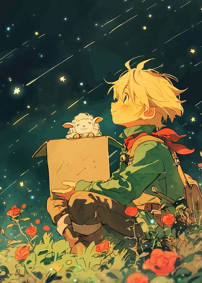 Little Prince and Sheep Under Stars