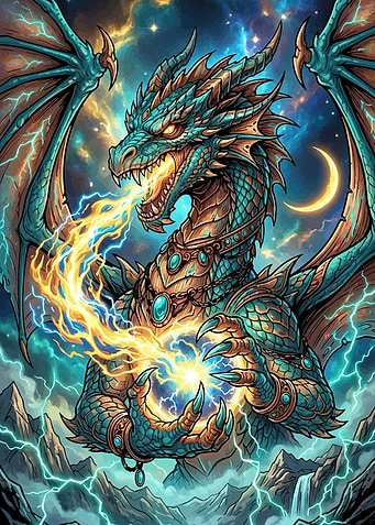 Dragon Breathing Fire and Lightning