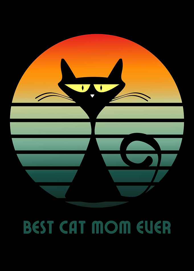 Best Cat Mom Ever Retro Sunset