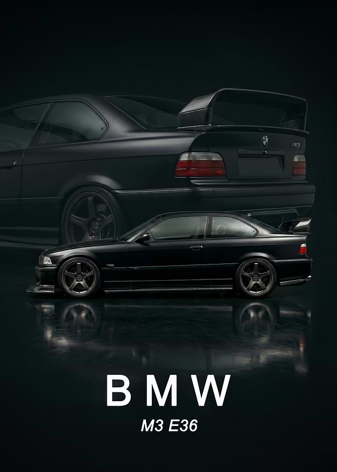 black BMW M3 E36 art Poster