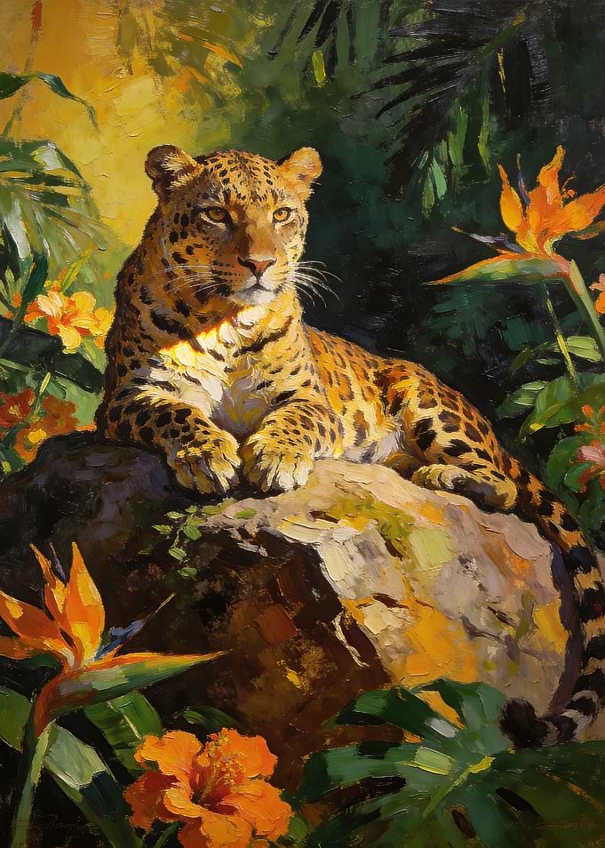 Leopard Resting in Tropical Jungle