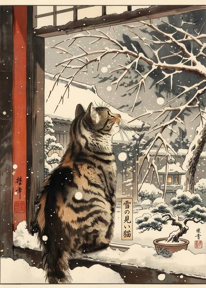 Cat Watching Snowfall