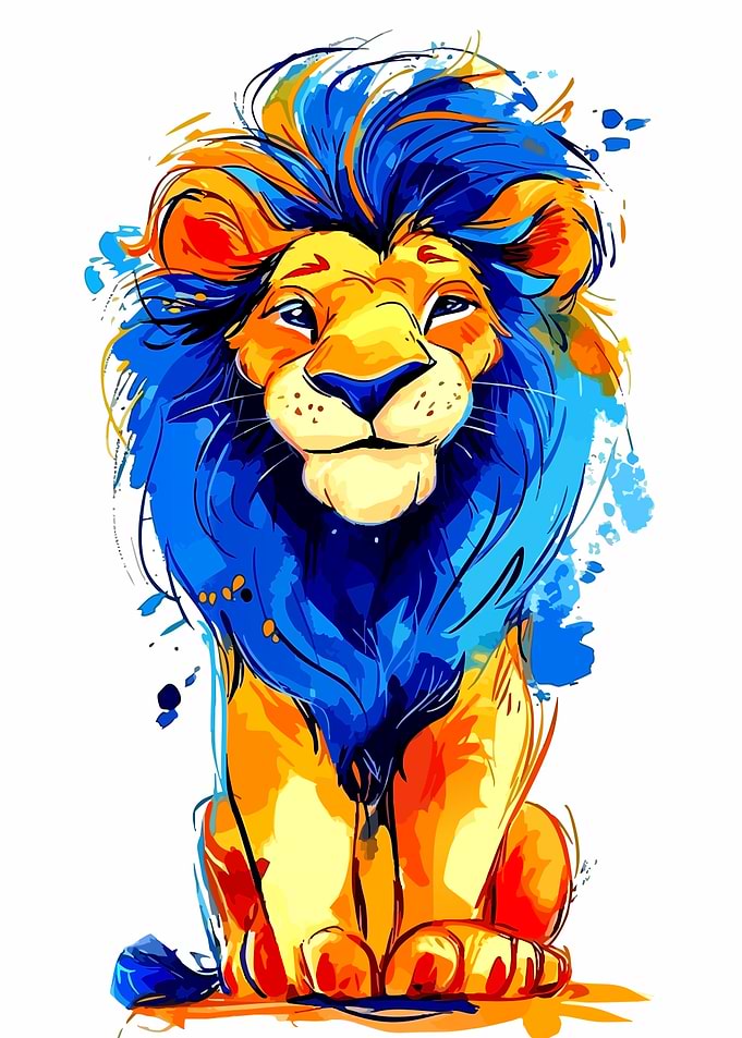 Vibrant Watercolor Lion Portrait