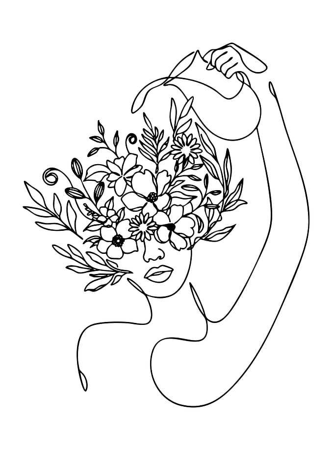Woman with Flowers Line Art