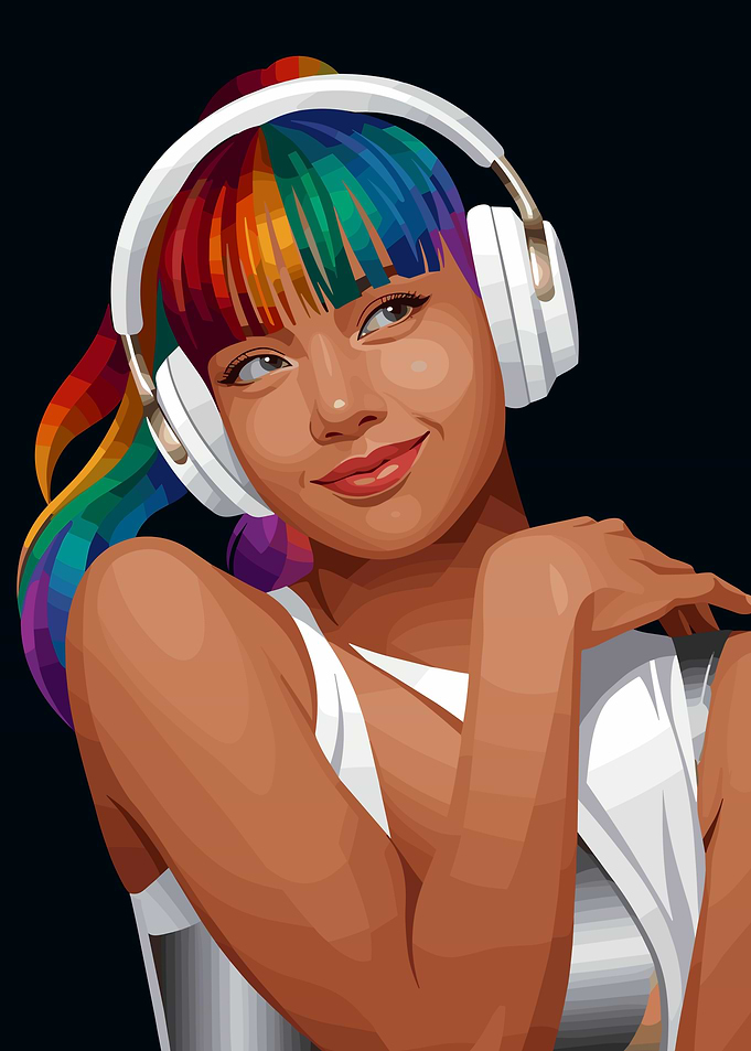 Lisa Blackpink with Rainbow Hair and Headphones