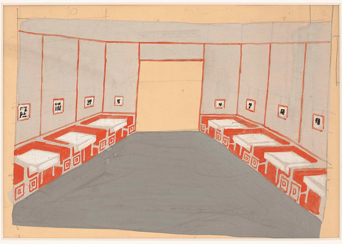 Interior architectural sketch with seating