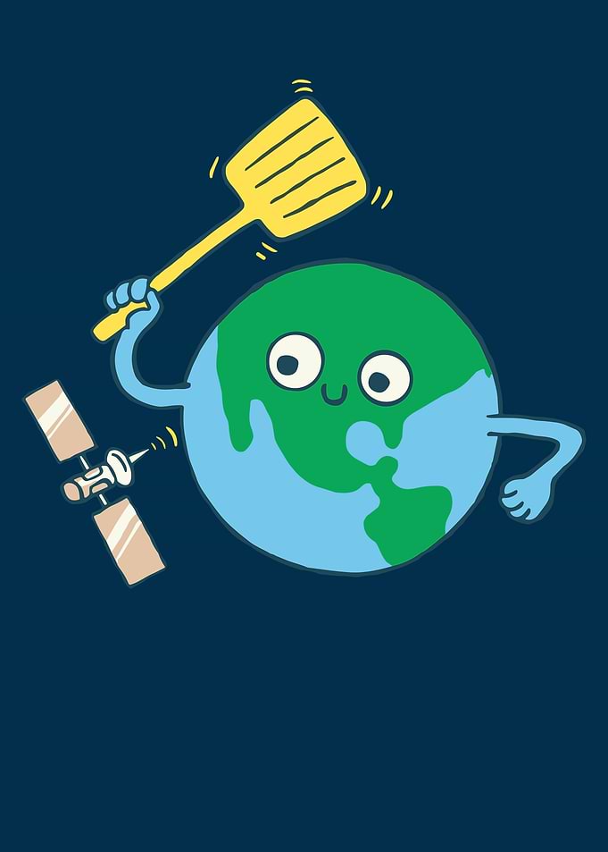 Funny Earth Poster, Space Cartoon Wall Art, Cute Planet Character Print