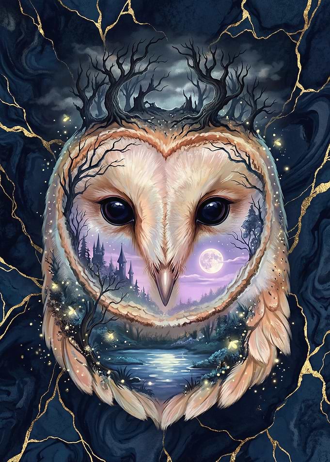 Enchanted Owl Landscape Painting