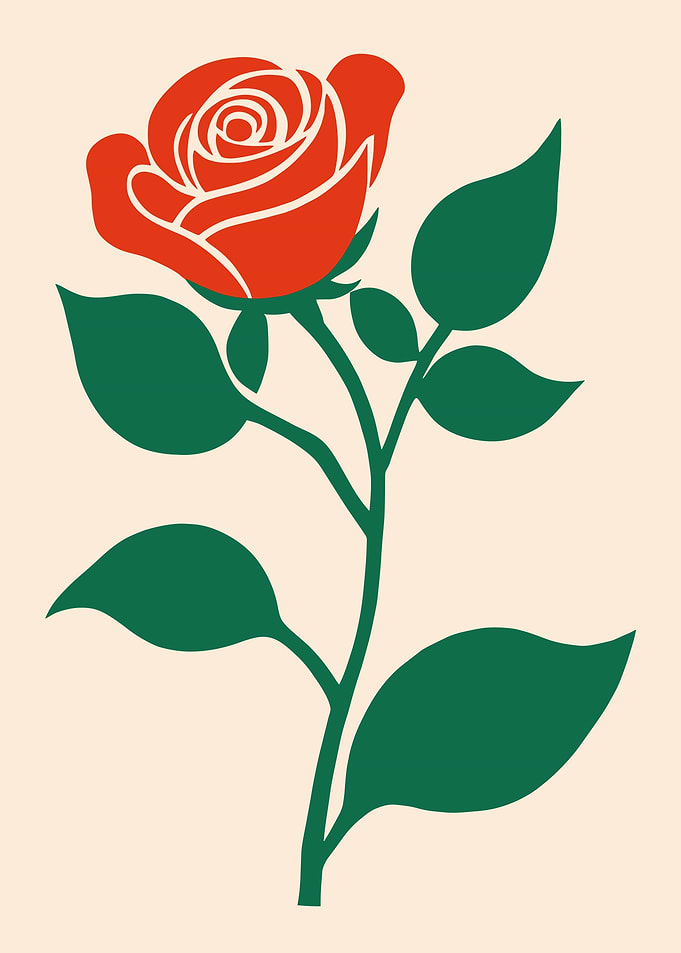 Red Rose with Green Leaves