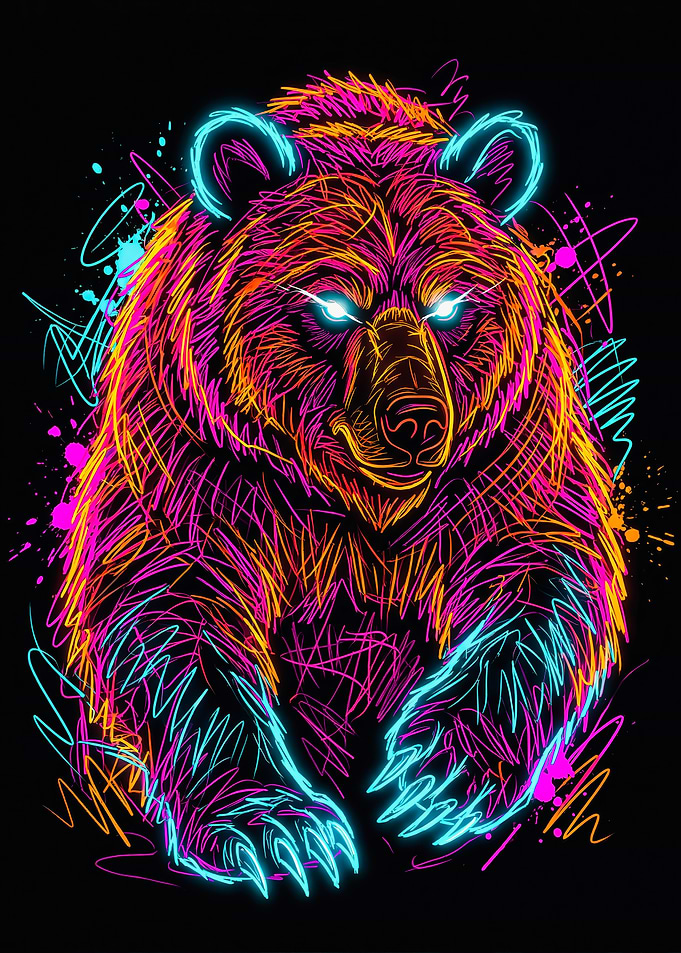 Powerful Electric Neon Bear Art